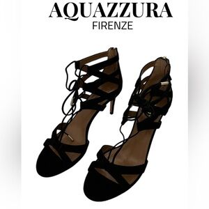AQUAZZURA~Beverly Hills 75 Suede Lace-Up Sandals SZ 39
